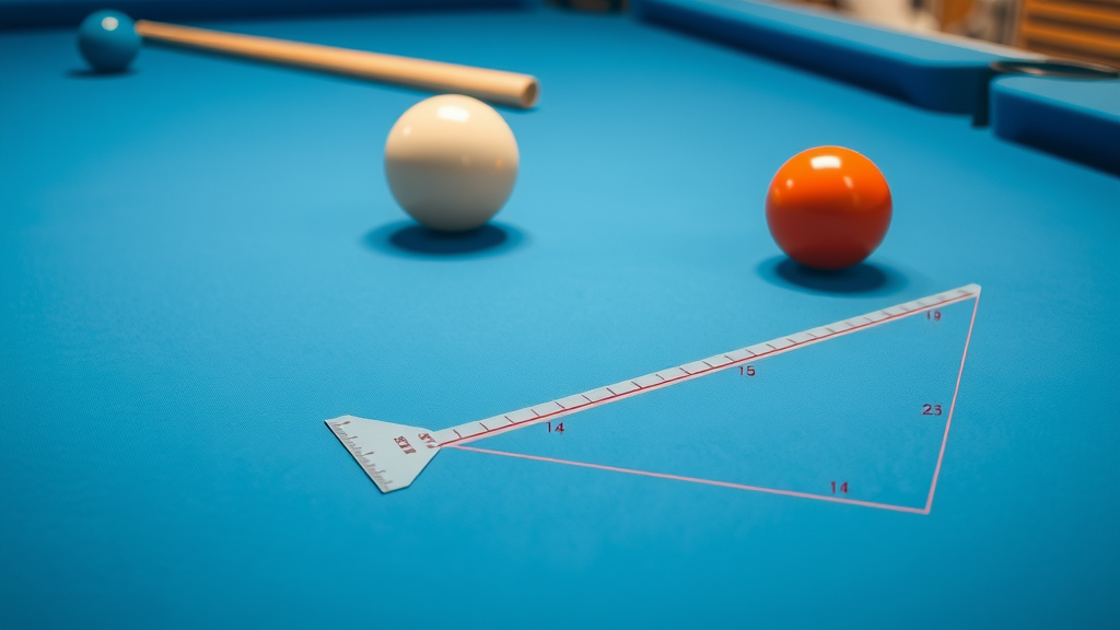 Pool table cut angles visualized with protractor, tangent lines, and angle overlays