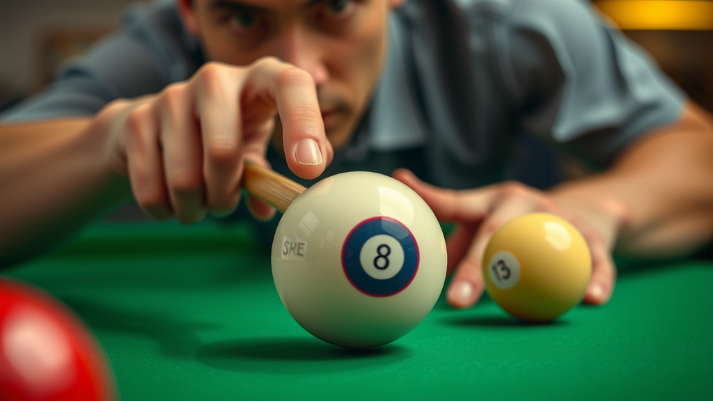 cue ball control demonstrated with precise spin technique for billiards shot selection