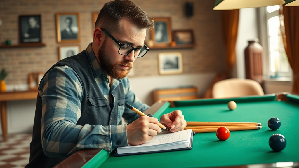 ambitious snooker player tracking practice in a training log to improve snooker strategy