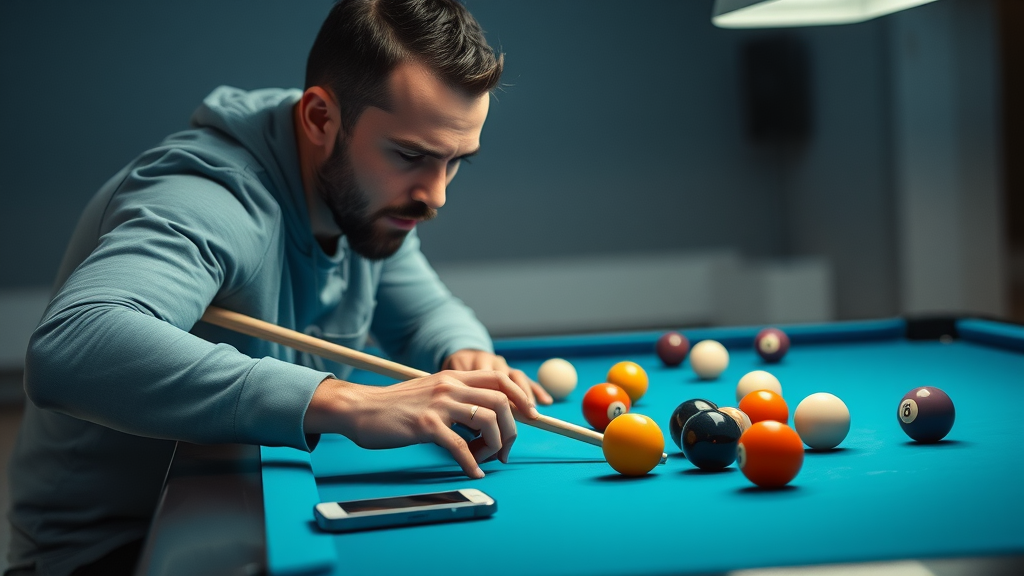 Professional billiards player advanced practice drills pool technique routine chalked cue