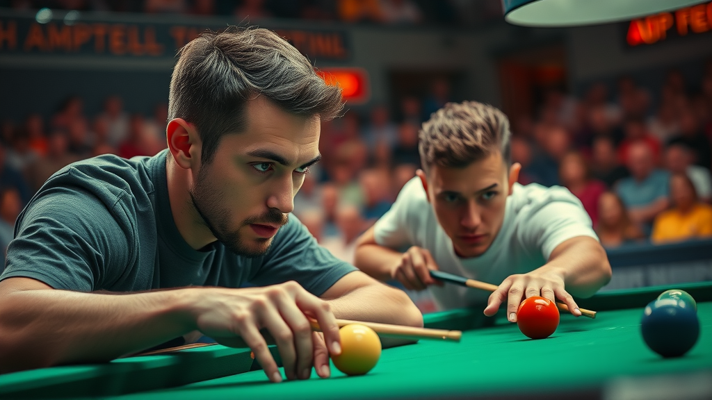 intense pool match using pool game tactics to outsmart opponents in competitive play