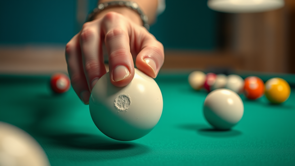 close-up of hand striking cue ball for draw shot using advanced pool game tactics