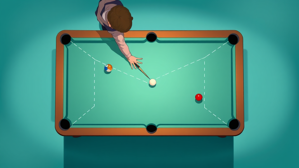Geometric pool table advanced billiard techniques bank shot illustrating angles and aiming lines